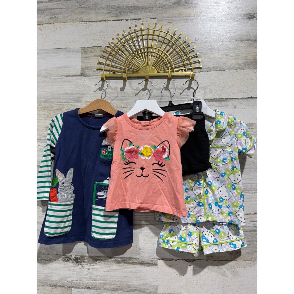 Hello Kitty Cat & Jack Girls 2T Pink Navy Bundle Pajamas Dress Shorts EUC